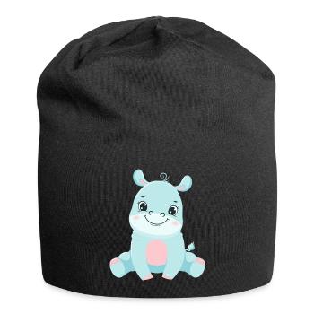 Hippo Family Mother Baby T-Shirt - Jersey Beanie - black - Front