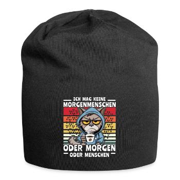 Katze Kaffee Morgenmenschen - Jersey-Beanie - Schwarz - Vorne