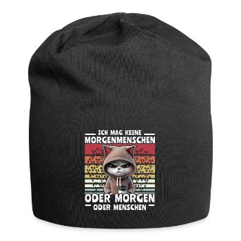 Katze Kaffee Morgenmenschen - Jersey-Beanie - Schwarz - Vorne