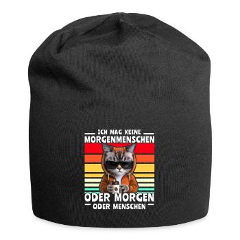 Kaffee Katze Spruch Morgenmenschen - Jersey-Beanie - Schwarz - Vorne