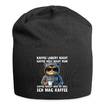 Lustige Katze Trinkt Kaffee - Jersey-Beanie - Schwarz - Vorne