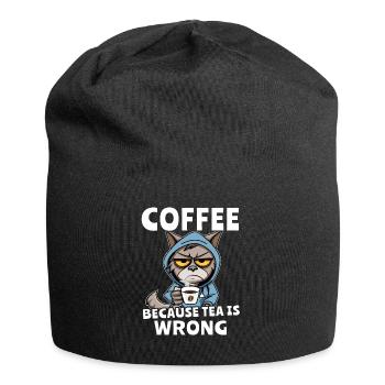 Kaffee Trinken Katze Tee - Jersey-Beanie - Schwarz - Vorne