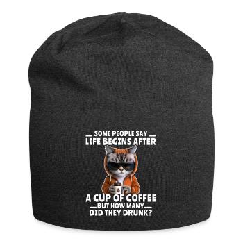 Coffee Cat Coffee Drinker - Jersey Beanie - charcoal grey - Front