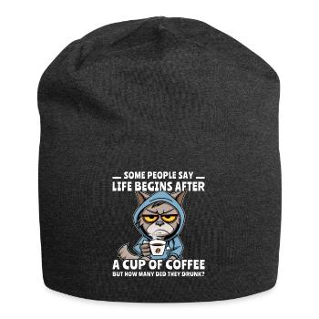 Coffee Cat Coffee Drinker - Jersey Beanie - charcoal grey - Front