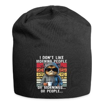 Morning People Cat Coffee - Jersey Beanie - black - Front