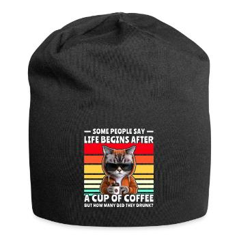 Retro Katze Kaffee - Jersey-Beanie - Schwarz - Vorne