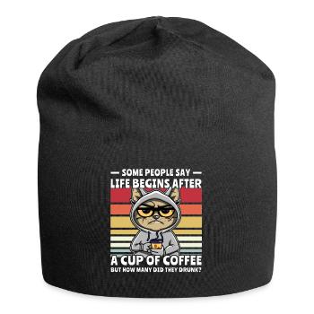Retro Katze Kaffee - Jersey-Beanie - Schwarz - Vorne