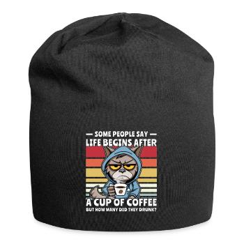 Retro Cat Coffee - Jersey Beanie - black - Front