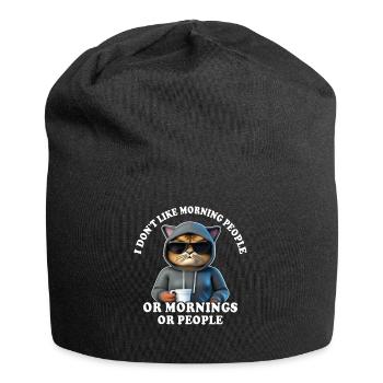 Morning grouch coffee drinker cat coffee - Jersey Beanie - black - Front