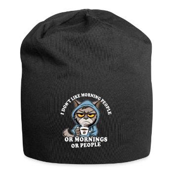 Morning grouch coffee drinker cat coffee - Jersey Beanie - black - Front