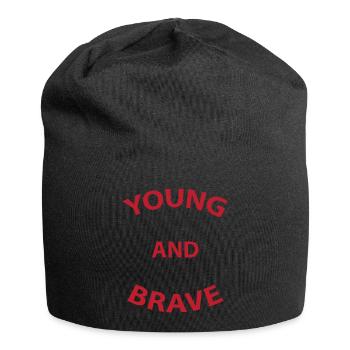 Jung und mutig T-Shirt Text Design Geschenkidee - Jersey-Beanie - Schwarz - Vorne