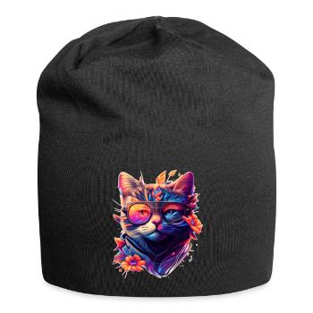 Bunte Regenbogen Katze mit stylisher Sonnenbrille - Jersey-Beanie - Schwarz - Vorne