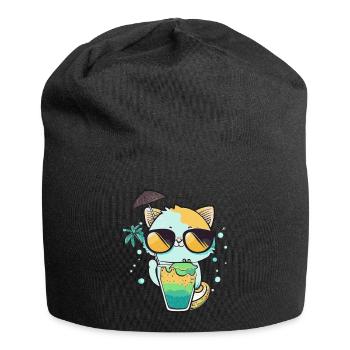Un chat avec des lunettes de soleil - Bonnet en jersey - noir - Devant