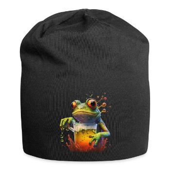 Grosses Glas Bier mit Frosch - Jersey-Beanie - Schwarz - Vorne