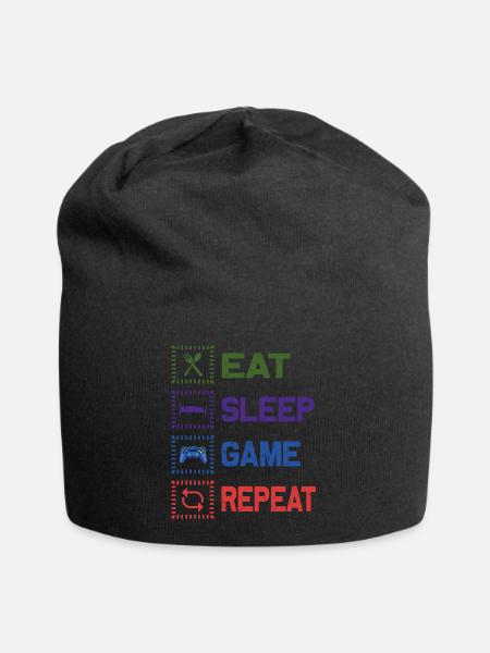 Eat Sleep Game Repeat Design - Jersey Beanie - black