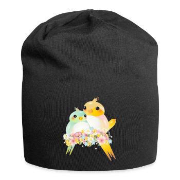 Deux canaris arrondis dans une splendeur de fleurs - Bonnet en jersey - noir - Devant