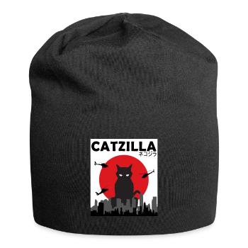 Catzilla Funny Cat Kitten Kitty Lover Japanese - Jersey Beanie - black - Front