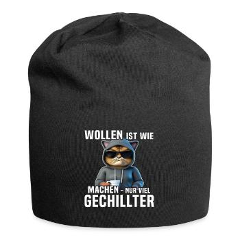 Lustige Katze - Jersey-Beanie - Schwarz - Vorne