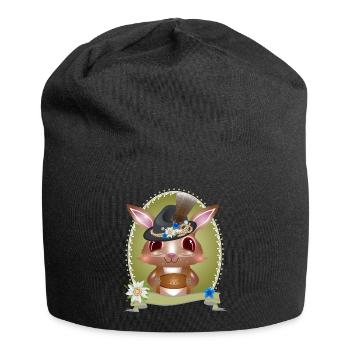 cute bunny in traditional costume with hat and leather pants - Jersey Beanie - black - Front