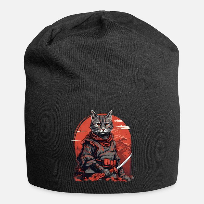 Samurai Katze Japan - Jersey-Beanie - Schwarz