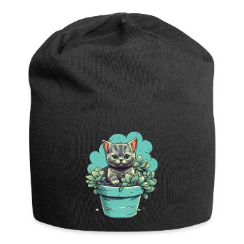 Cute kitten in flower pot with succulents - Jersey Beanie - black - Front