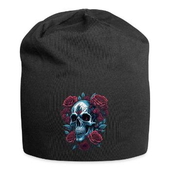 Totenkopf mit Rosen Blumen - Jersey-Beanie - Schwarz - Vorne