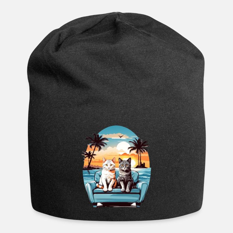 Katzen am Meer - Jersey-Beanie - Schwarz