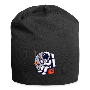 An astronaut fishes pizza in space - Jersey Beanie - black - Front