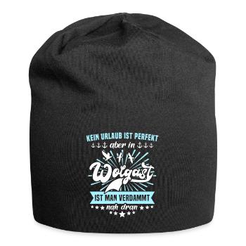 Wolgast Sprüche - Jersey-Beanie - Schwarz - Vorne