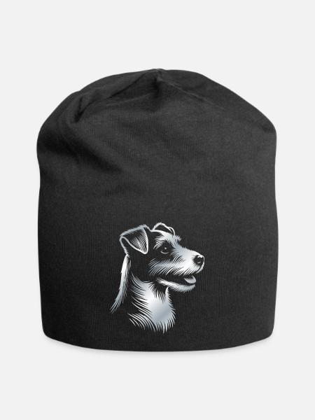 Russell Terrier Zeichnung Kopf silber - Jersey-Beanie - Schwarz