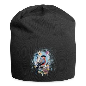 Bird,Finch,Watercolor,Wildflowers,Flowers - Jersey Beanie - black - Front