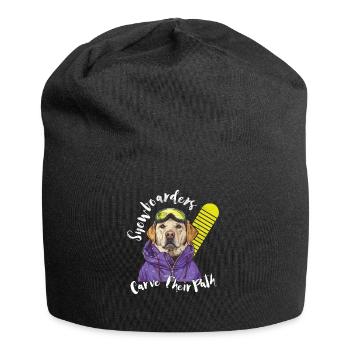 Snowboarders Carve Their Path Winter Sports Dog - Jersey Beanie - black - Front