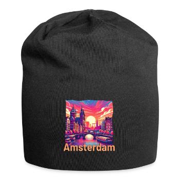 Amsterdam Sonnenuntergang Kanal Violette Grunge - Jersey-Beanie - Schwarz - Vorne
