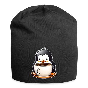 Niedlicher Pinguin mit Kaffee II - Jersey-Beanie - Schwarz - Vorne
