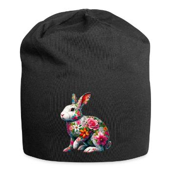 Rabbit decorated with flowers - Jersey Beanie - black - Front