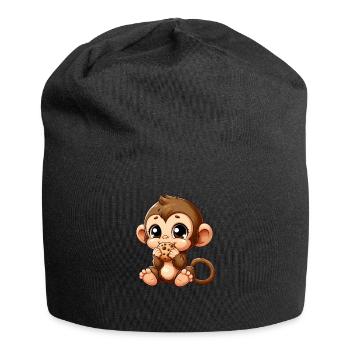 Mignon chimpanzé grignote sur des biscuits - Bonnet en jersey - noir - Devant