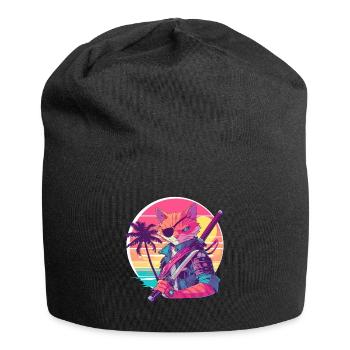 Cat Samurai 80er Vintage Stil - Jersey-Beanie - Schwarz - Vorne
