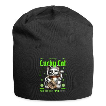 Chat chanceux agitant le chat porte-bonheur - Bonnet en jersey - noir - Devant