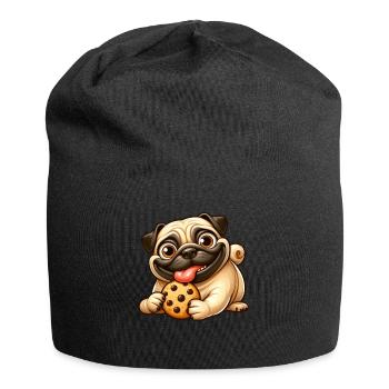 Pug with Cookie Candy Dessert - Jersey Beanie - black - Front