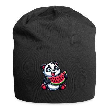 Panda mit Wassermelone Fruchtig Lustig - Jersey-Beanie - Schwarz - Vorne