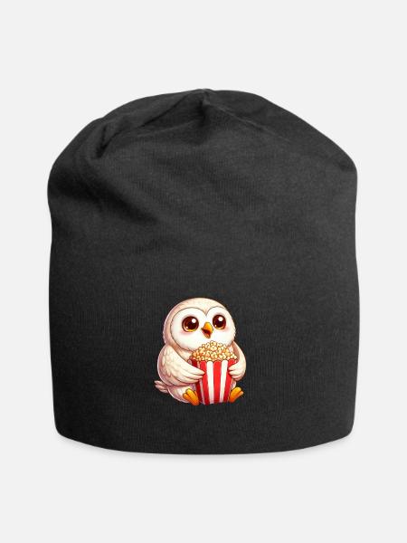 Weise Schneeeule Popcorn Kinoabend - Jersey-Beanie - Schwarz