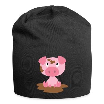 Children's clothing and accessories with pig pattern - Jersey Beanie - black - Front