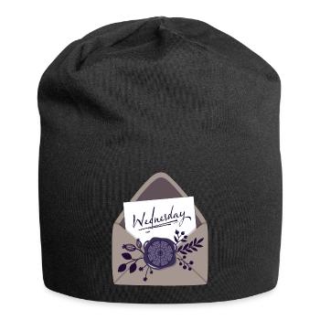 Lettre avec cachet de cire et fleurs - Bonnet en jersey - noir - Devant
