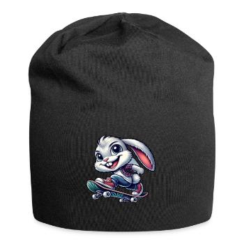 Weißes Kaninchen Skateboard Skateboarder lustiger - Jersey-Beanie - Schwarz - Vorne