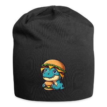 Dino T-Rex satisfait avec Hamburger Cheeseburger - Bonnet en jersey - noir - Devant