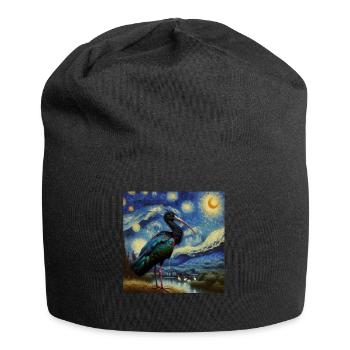 Northern Bald Ibis Starry Night - Jersey Beanie - black - Front