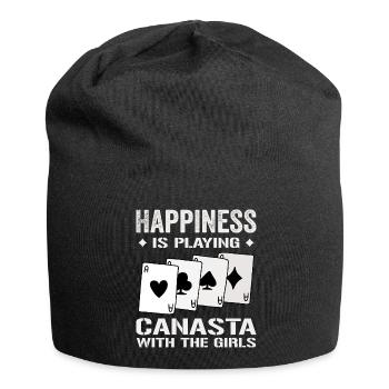Glück beim Spielen von Canasta mit den Mädchen | Canasta - Jersey-Beanie - Schwarz - Vorne