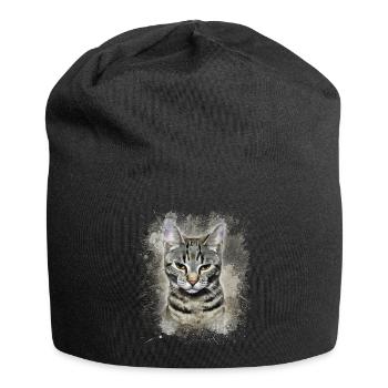 Getigerte Katze Aquarell, niedliches Katzenmotiv - Jersey-Beanie - Schwarz - Vorne