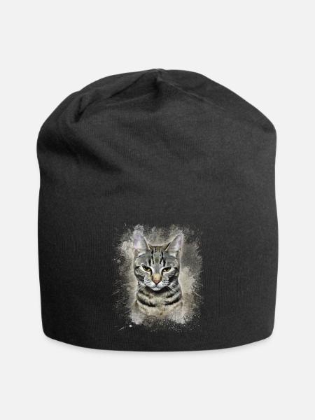 Getigerte Katze Aquarell, niedliches Katzenmotiv - Jersey-Beanie - Schwarz