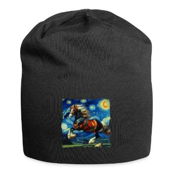 Cheval de la Comté, Nuit étoilée - Bonnet en jersey - noir - Devant